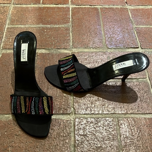 Monica Magli black multicolor sparkly high heel slides - Picture 2 of 4
